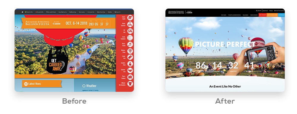 Website redesign example of Balloon Fiesta by MORAD